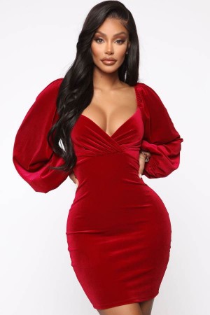 Red Fashion Nova Lady Of The House Velvet Mini Women Dress USA | 582430TCG