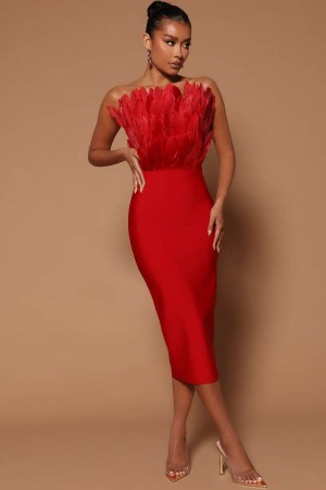 Red Fashion Nova Marianna Bandage Midi Women Dress USA | 104938MDW