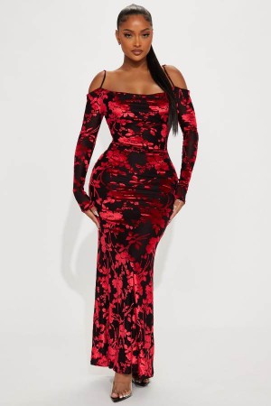 Red Fashion Nova Maya Mesh Maxi Women Dress USA | 461237ZLD