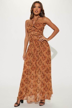 Red Fashion Nova Paisley Cut Out Maxi Women Dress USA | 016852PTJ