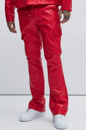 Red Fashion Nova Royce Faux Leather Men Pants USA | 270431IMD