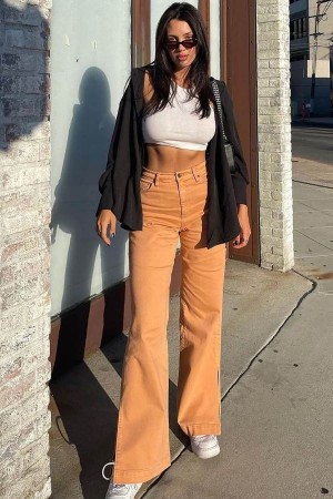 Red Fashion Nova Stockholm Side Slit Wide Leg Women Jeans USA | 285196FUE