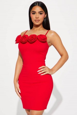 Red Fashion Nova Thea Rose Mini Women Dress USA | 036189NEM