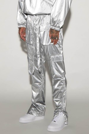 Silver Fashion Nova Faxon Nylon Snap Cargo Men Pants USA | 980631VZA