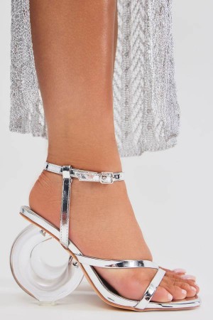 Silver Fashion Nova Give Me A Ring Square Toe Women Heels USA | 649182CMF