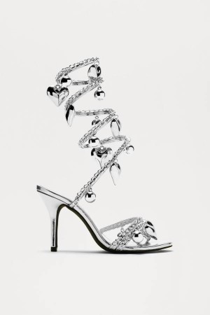 Silver Fashion Nova Lost Love Wrap Up Women Heels USA | 376085UVF