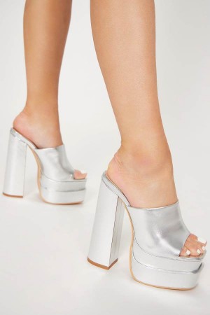 Silver Fashion Nova Lyla Platform Women Heels USA | 273485PAT