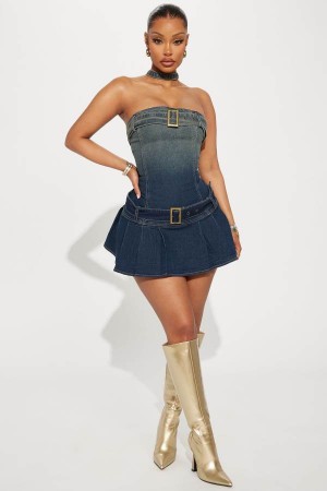 Wash Fashion Nova Brittany Denim Mini Women Dress USA | 687129WRV