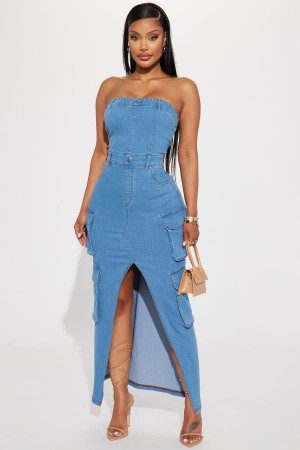 Wash Fashion Nova Diana Denim Maxi Women Dress USA | 491307RPU