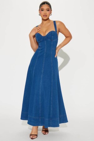 Wash Fashion Nova Giddy Up Denim Midi Women Dress USA | 724135HOM