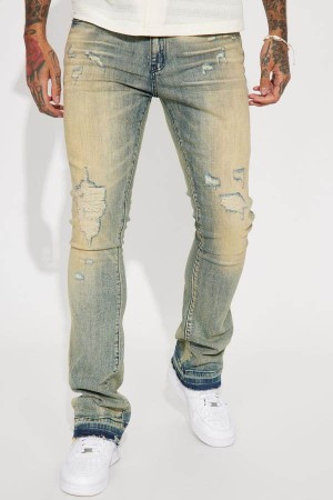 Wash Fashion Nova Not Too Much Ripped Stacked Skinny Flare Men Jeans USA | 642803POK