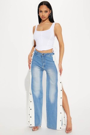 Wash Fashion Nova Power Tripping Stretch Wide Leg Women Jeans USA | 364152NHR