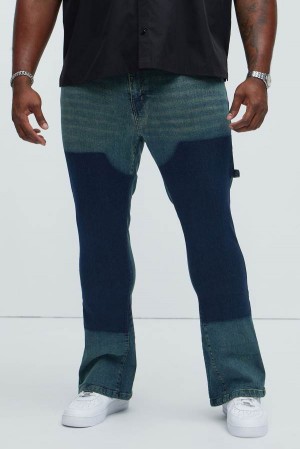 Wash Fashion Nova Two Tone Double Knee Carpenter Flare Men Jeans USA | 370891YOV