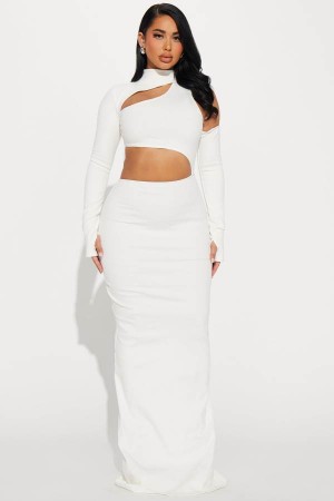 White Fashion Nova Angelina Snatched Maxi Women Dress USA | 348761CTZ