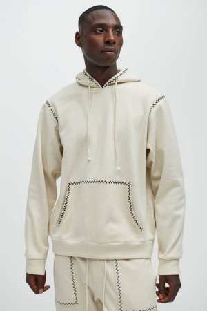 White Fashion Nova Casual Contrast Stitch Men Hoodie USA | 063847UKT