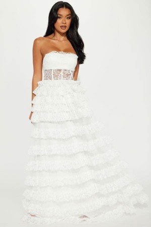 White Fashion Nova Daisy Lace Maxi Women Dress USA | 983125DIN