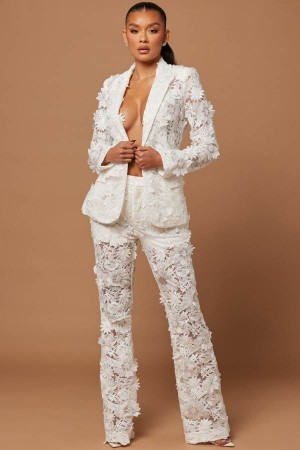 White Fashion Nova Denise Embroidered Women Pants USA | 678932FDG