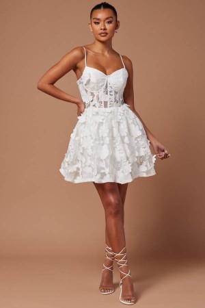 White Fashion Nova Heidi Embroidered Corset Mini Women Dress USA | 891657APG