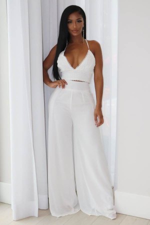 White Fashion Nova Here To Stay Pant Set Women Pants USA | 823695VJW