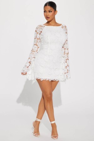 White Fashion Nova Krista Lace Mini Women Dress USA | 697035PNF