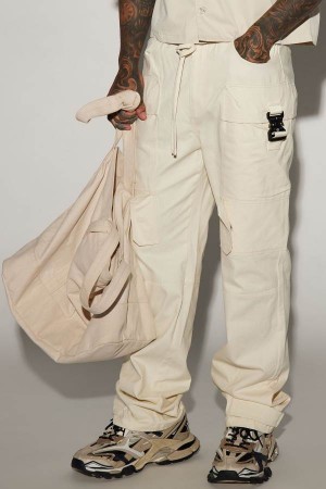 White Fashion Nova Perfection Is Perfected Utility Straight Cargo Men Pants USA | 469235ORE