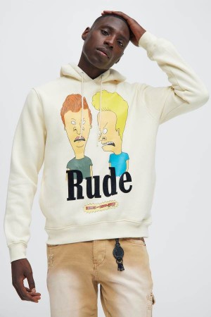 White Fashion Nova Rude Beavis Butthead Men Hoodie USA | 028935AEU