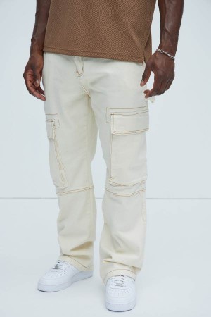 White Fashion Nova Stay In Lane Contrast Stitch Cargo Men Pants USA | 368547OGY