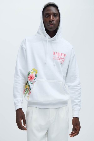 White Fashion Nova Wings of Rebirth Men Hoodie USA | 857429QVX