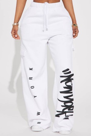 White / Black Fashion Nova New York Raised Me Cargo Women Pants USA | 172903WCH