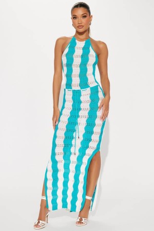 White / Blue Fashion Nova Santorini Crochet Maxi Women Dress USA | 280345HDQ
