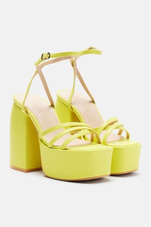 Yellow Fashion Nova Freya Platform Block Women Heels USA | 451370NAH